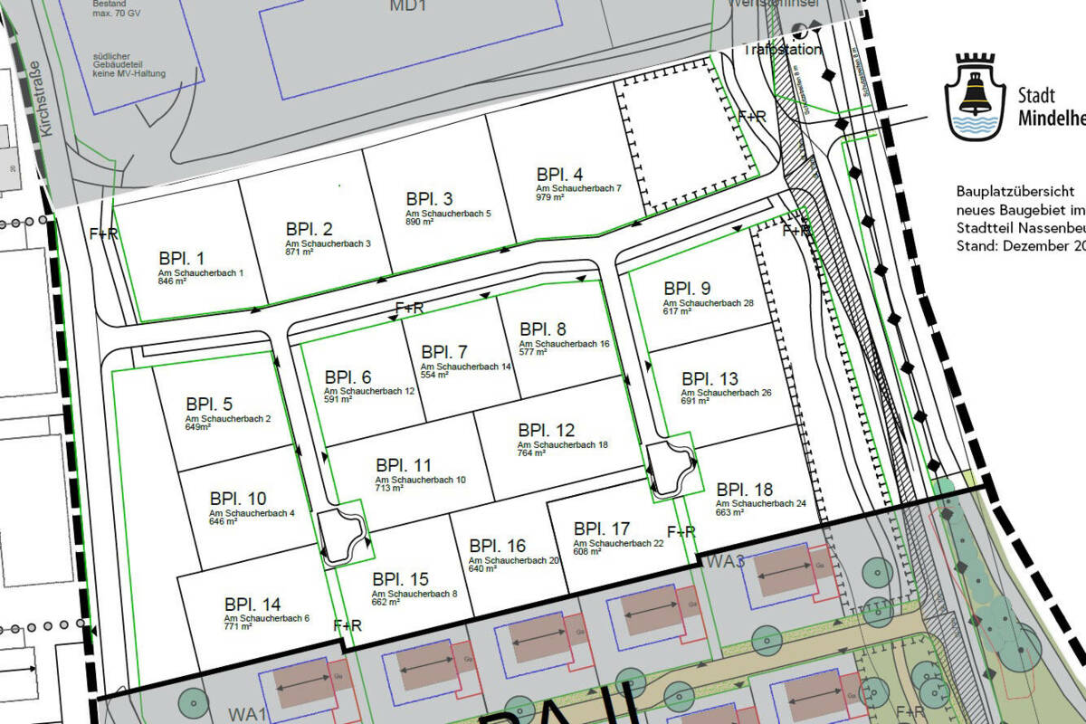 Bauplatzübersicht mit Nummerierung Neubaugebiet Stadtteil Nassenbeuren
